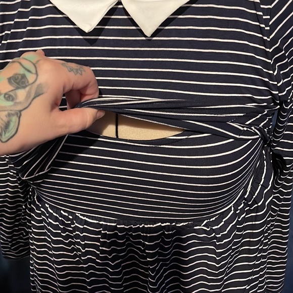 Navy and white striped nursing dress - Picture 2 of 5